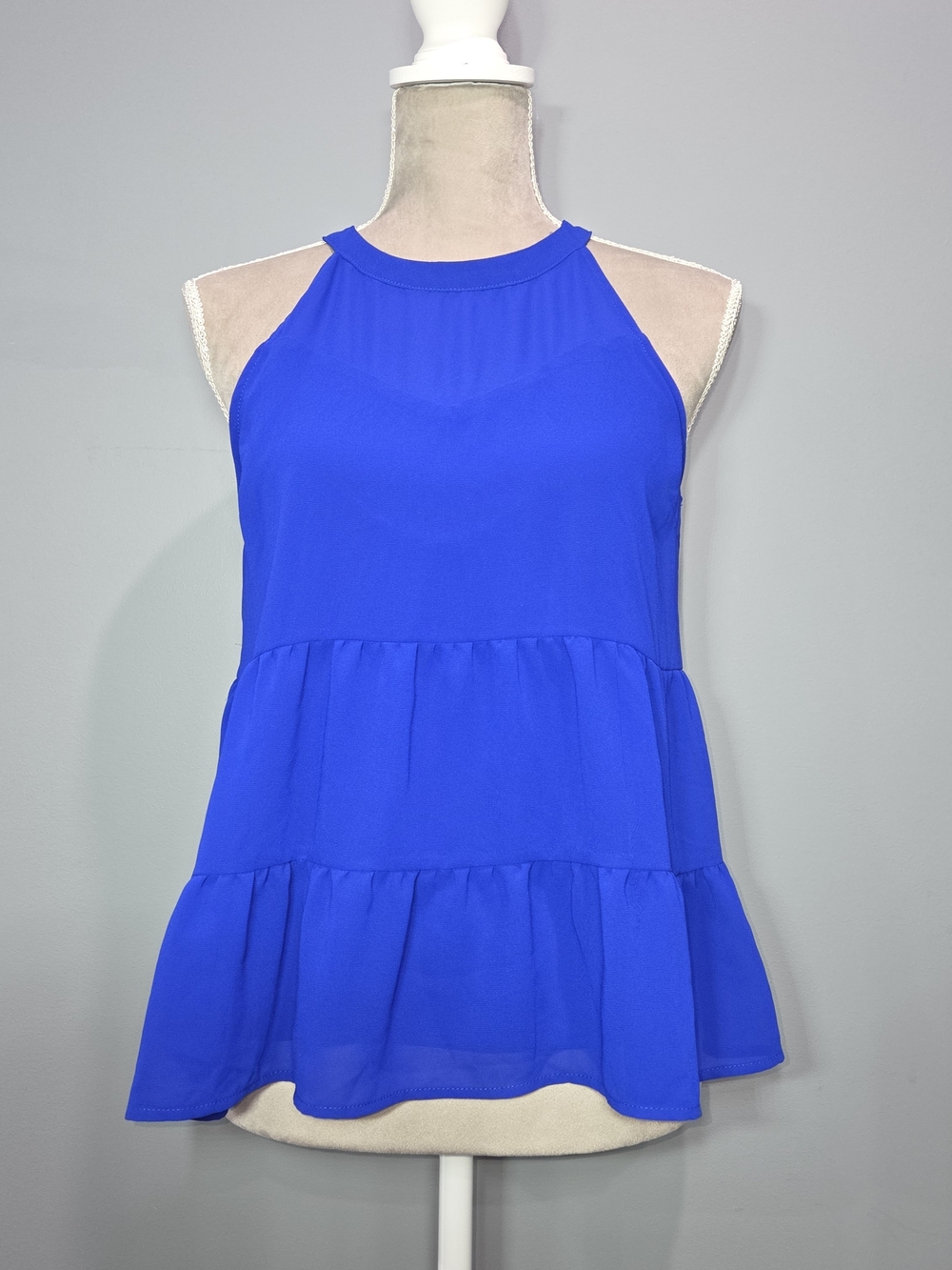 Monteau Royal Blue Halter Tiered Rufflr Tank - M